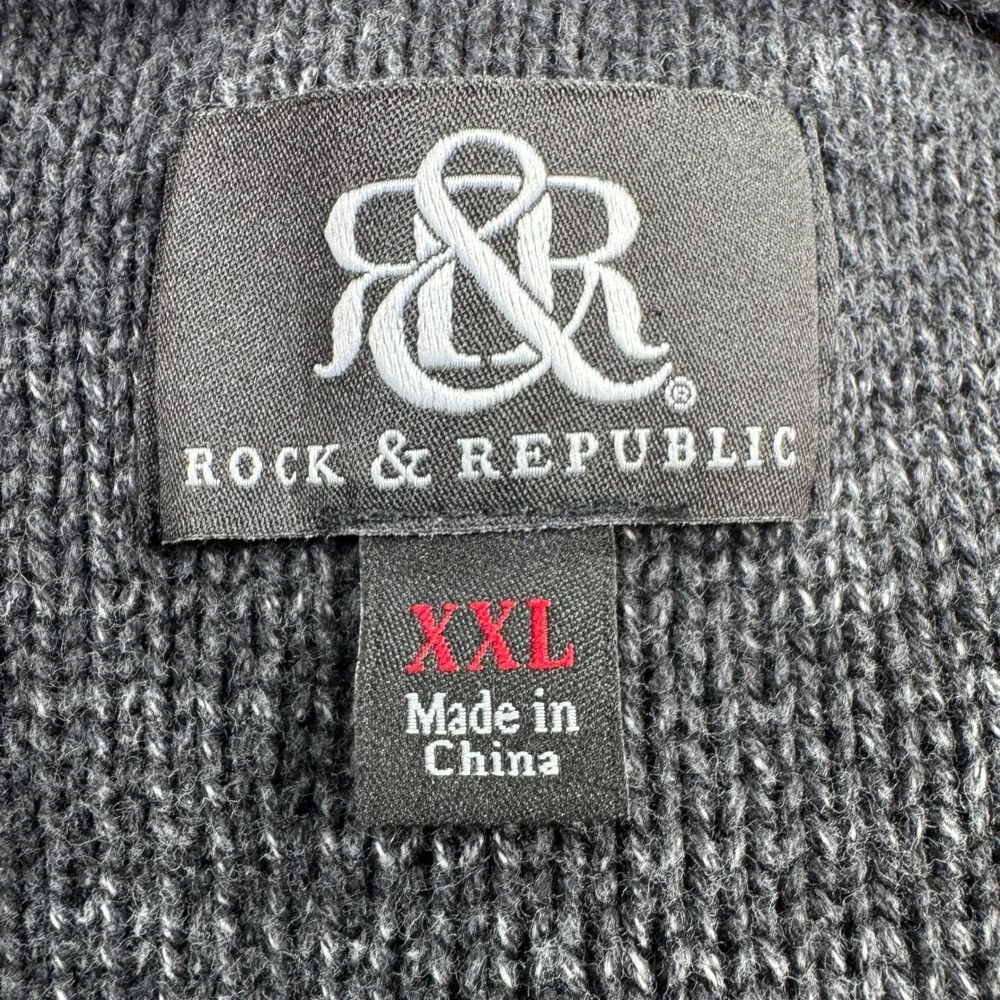 Rock & Republic Cardigan Mens XXL Gray Cotton Cable Knit Shawl Collar Pockets